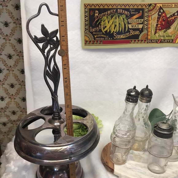 Vintage vase curettes carousel silver plated etch crystal glass oil vinegar 6 pc - Picture 8 of 16